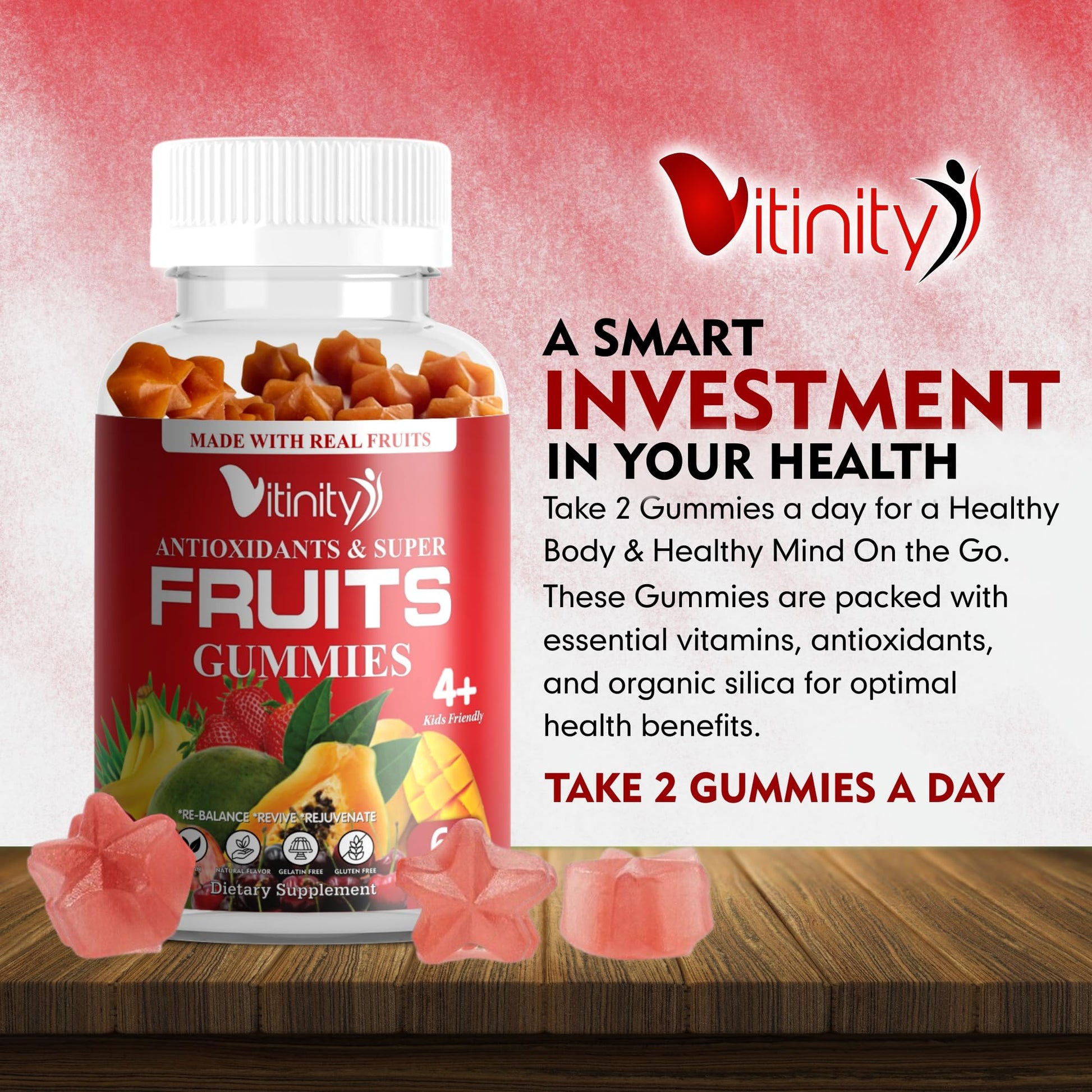 VITINITY Made with Real Super Fruits Delicious Gummy Supplement,Men,Women & Kids VITINITY