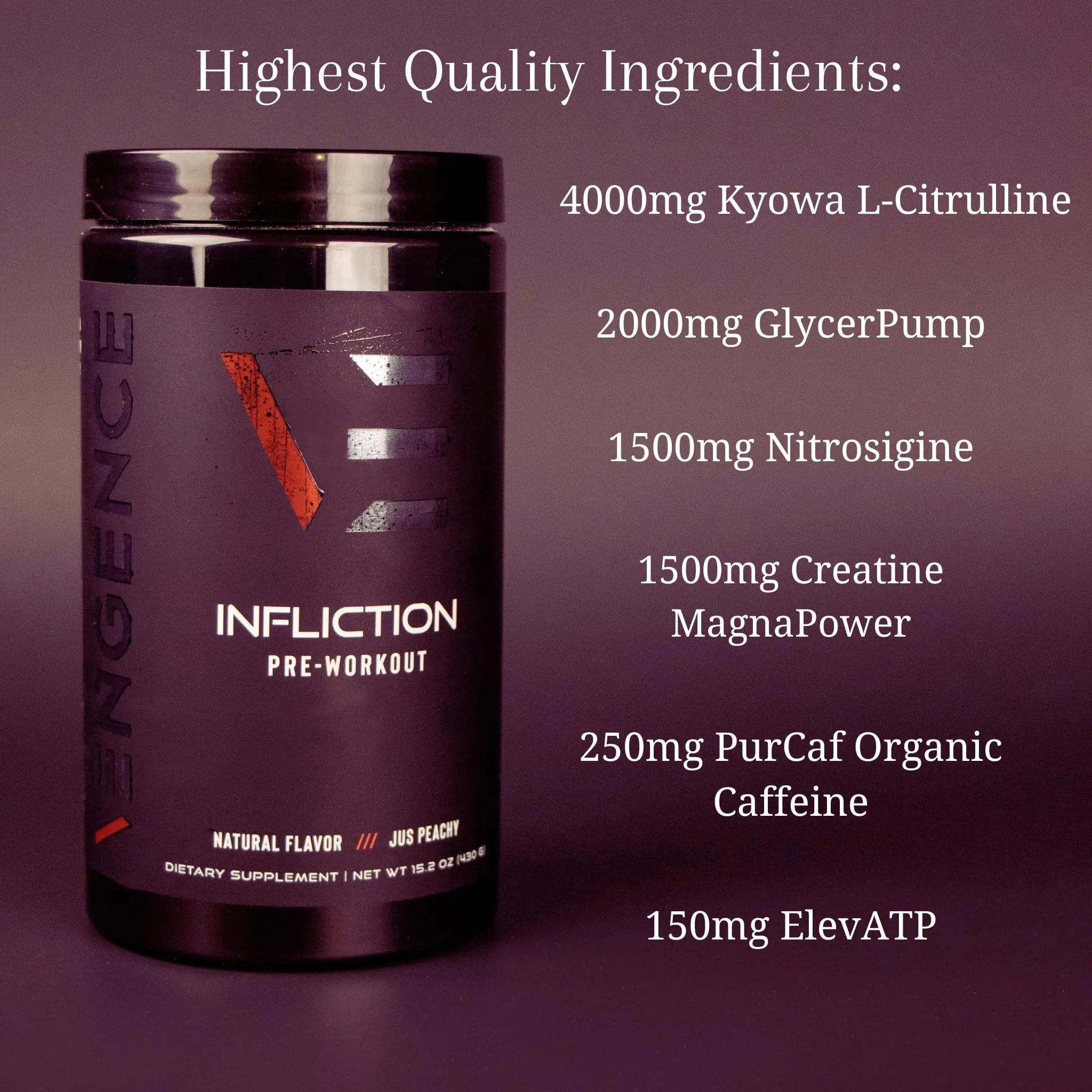 Vengence Infliction Pre-Workout Powder for Men & Women - Energy, Focus & Massive Pumps with Kyowa L-Citrulline, Nitrosigine, ElevATP, Creatine MagnaPower, & PurCaf Organic Caffeine (MELONBERRY)
