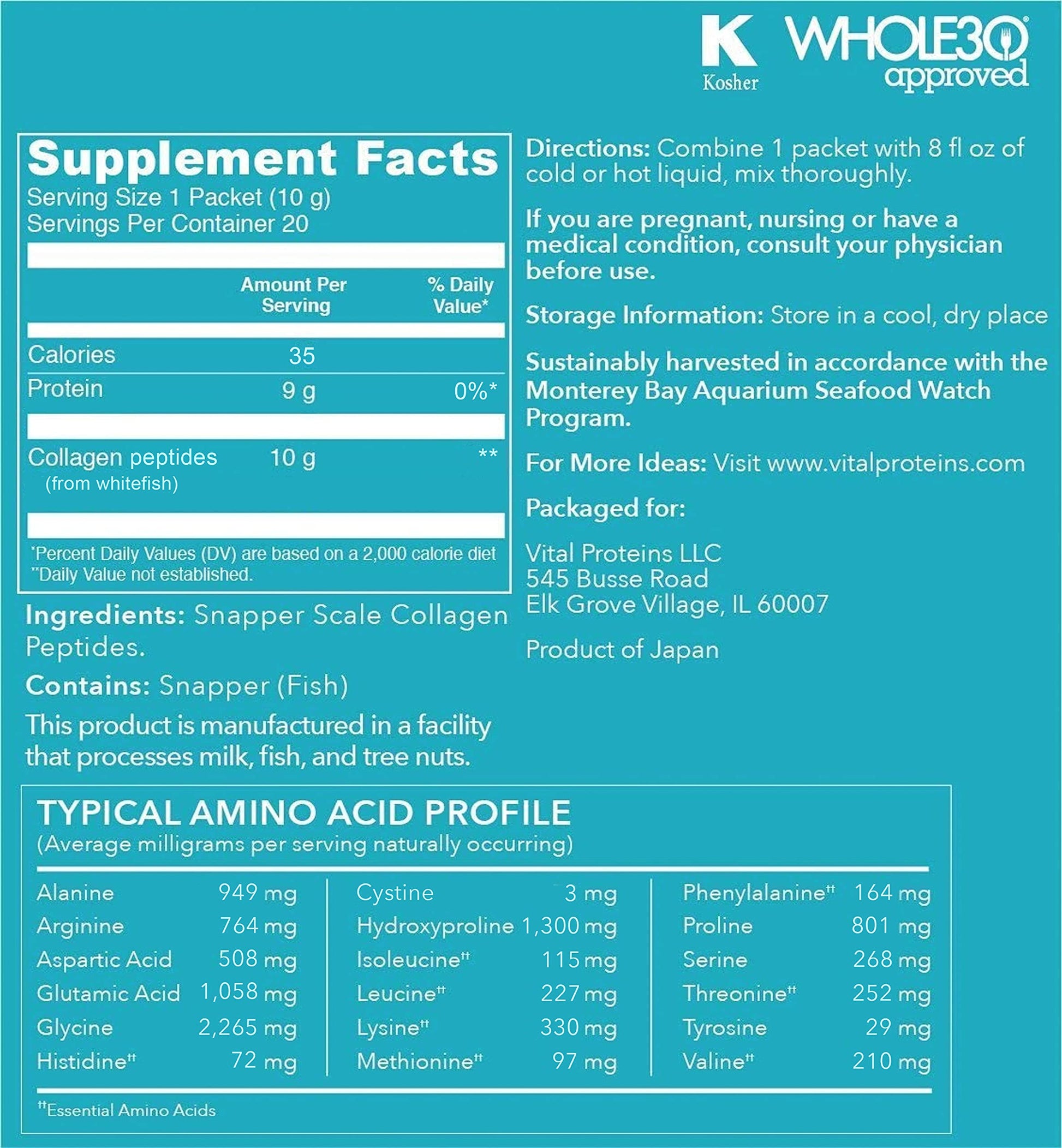 Vital Proteins Unflavored Marine Collagen 20 Pack, 0.35 OZ Vital Proteins