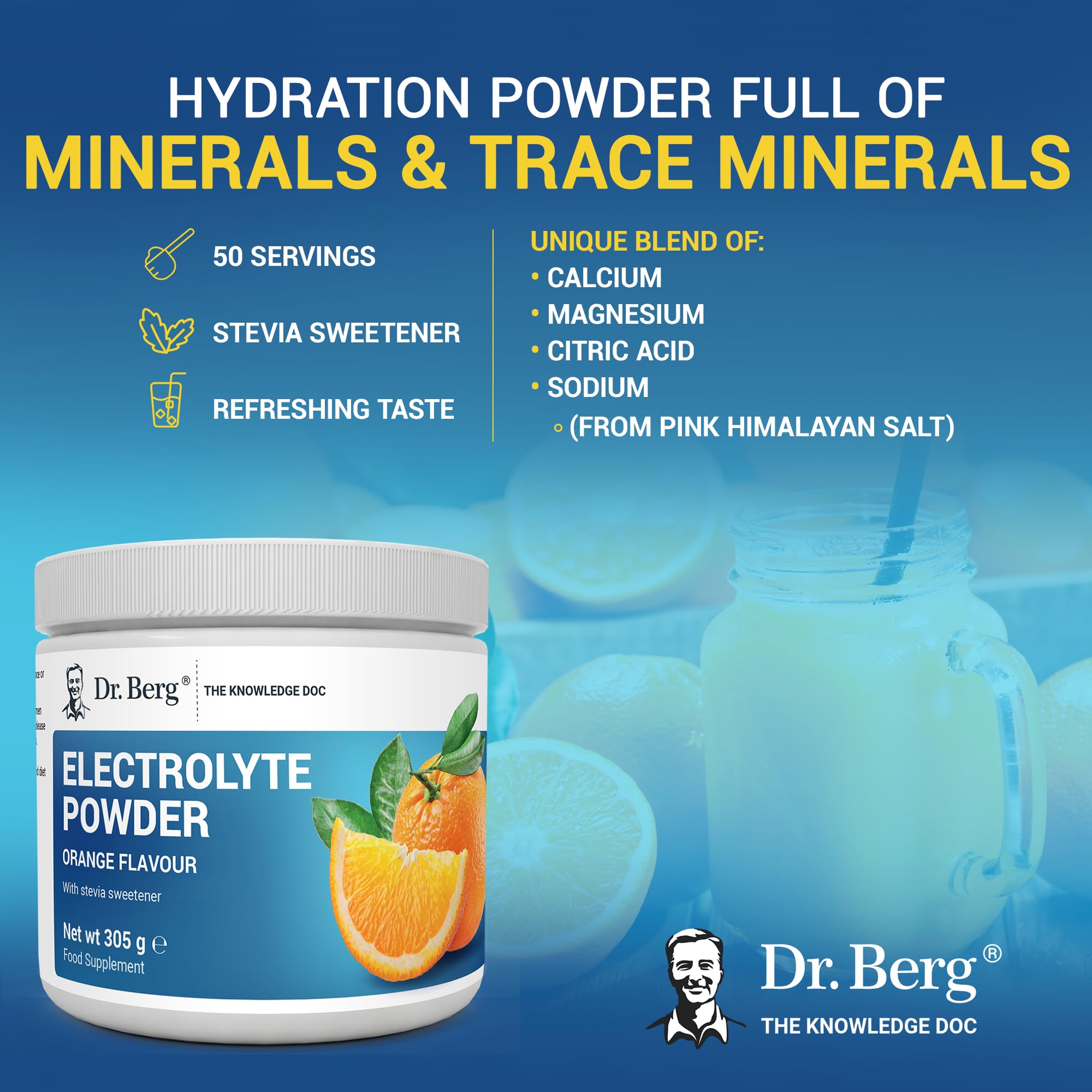 Dr. Berg Electrolyte Powder - Electrolyte Drink Supplements with 1000mg Potassium