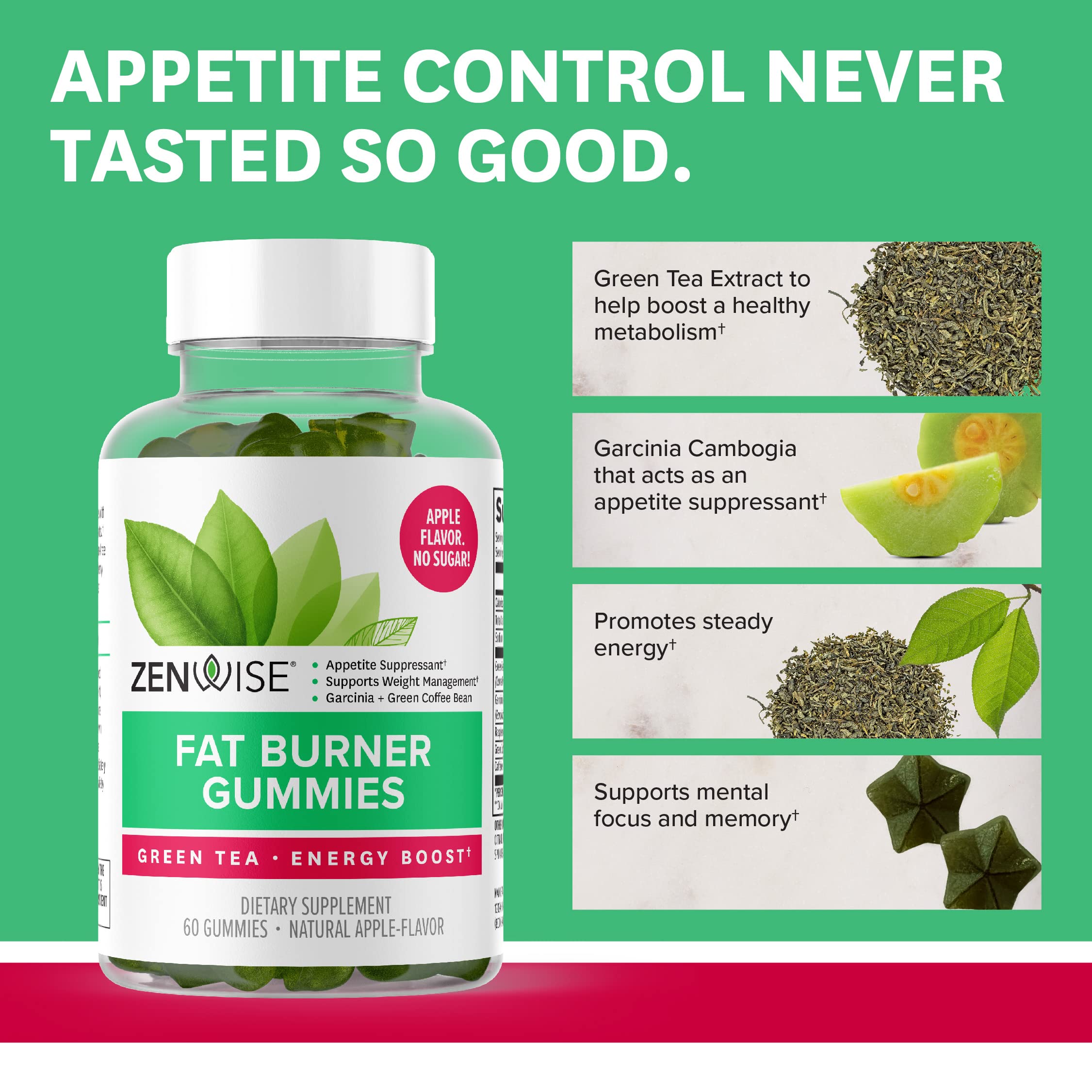 Zenwise Health Fat Burner Gummies - Appetite Suppressant for Weight Loss with Green healthsupps.co.uk