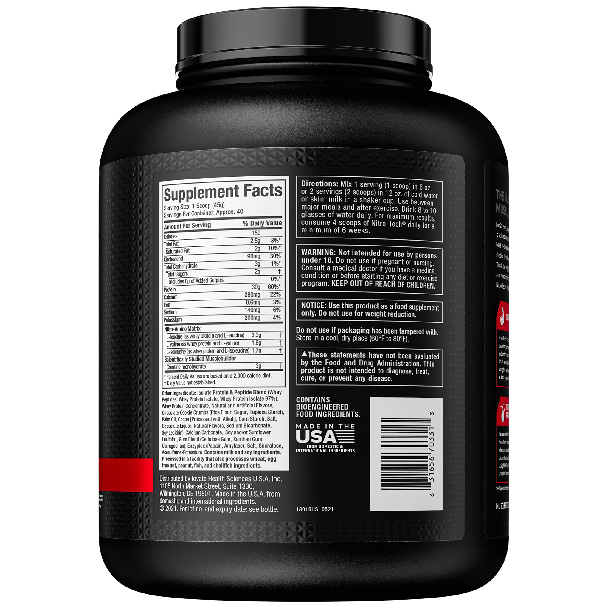 Whey Protein Powder MuscleTech Nitro-Tech Whey Protein Isolate & Peptides Protein Muscletech