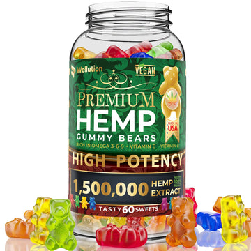 Wellution Hemp Gummies 1,500,000 XXL High Potency - Fruity Gummy Bear with Hemp Oil