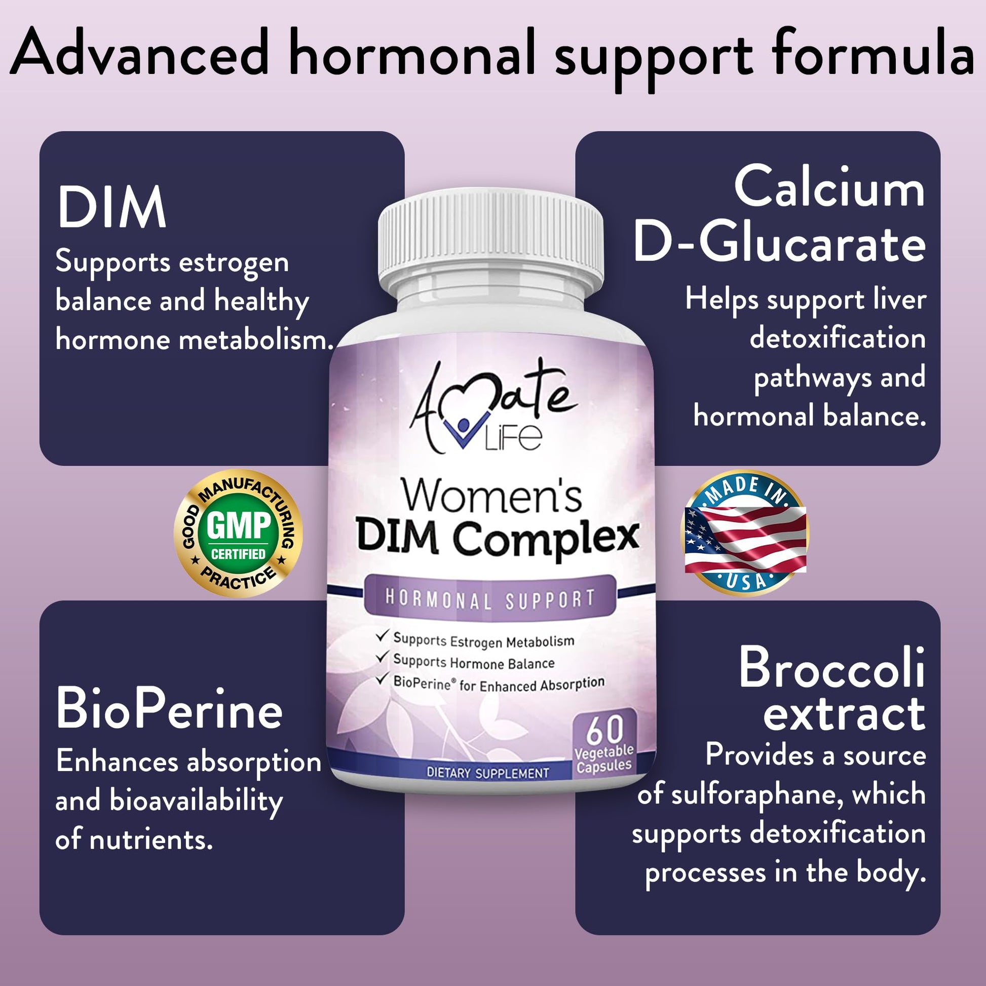 Women’s DIM Complex 150mg - Bioperine Estrogen Balancing Pills for Menopause & Hot Flashes Relief Amate Life