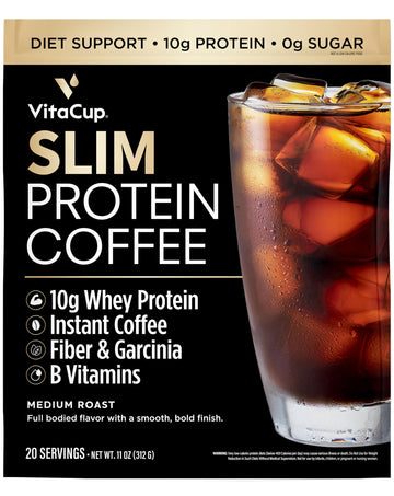 VitaCup Slim Protein Coffee for Diet Support, Instant Coffee w/Whey Protein Powder