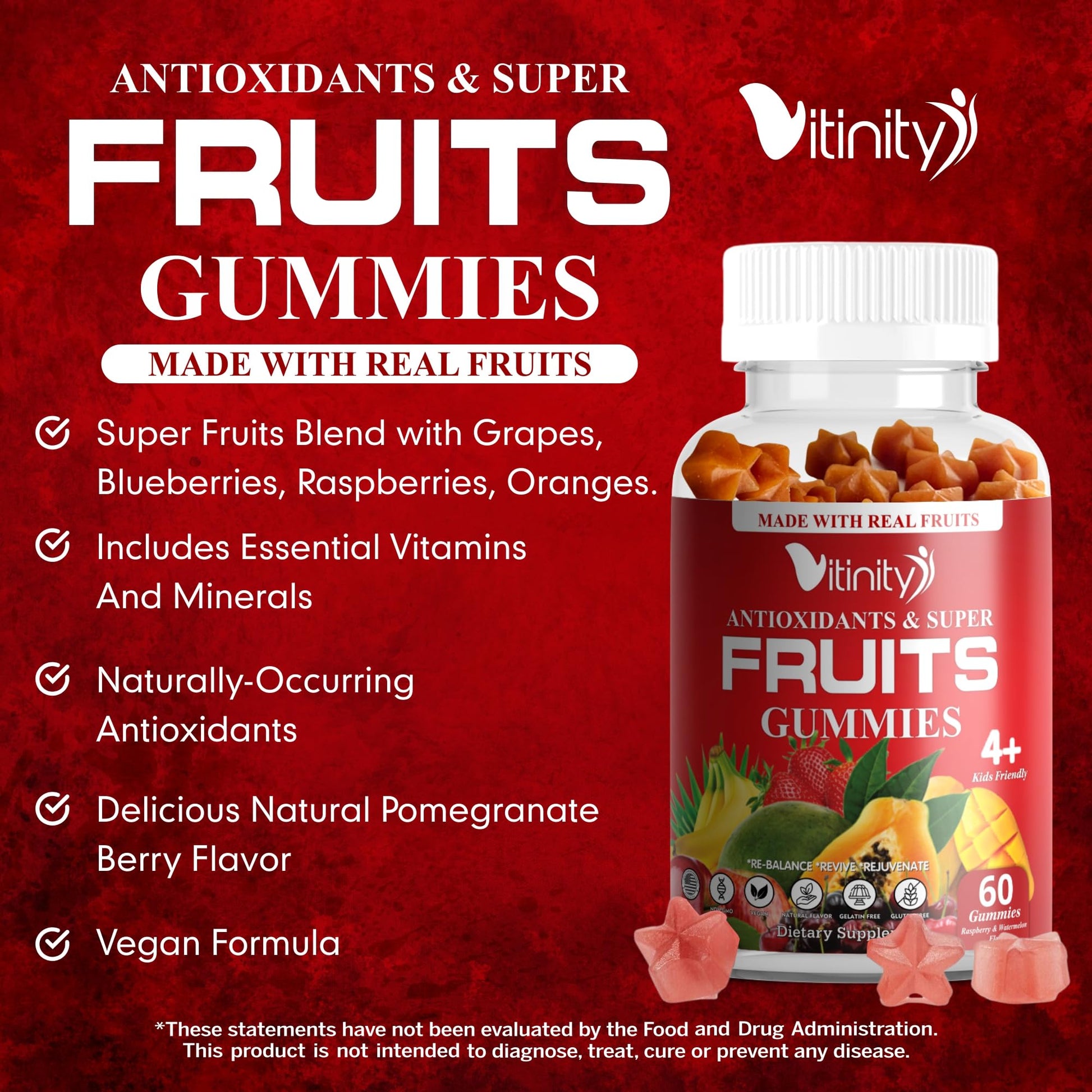 VITINITY Made with Real Fruit-Real Veggie Gummies-Superfood Vegetable Vitamin Sup VITINITY