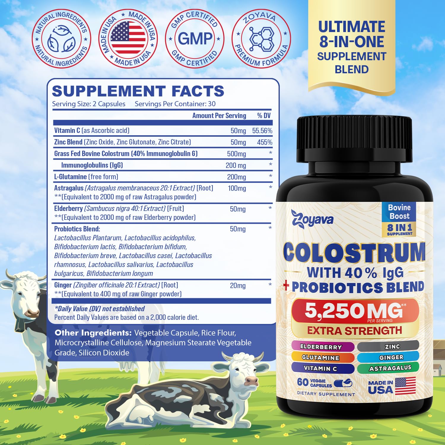Zoyava Sea Moss 16-in-1 Blend 19,445 MG (60 Caps) and Colostrum 8-in-1 5,250 MG Zoyava