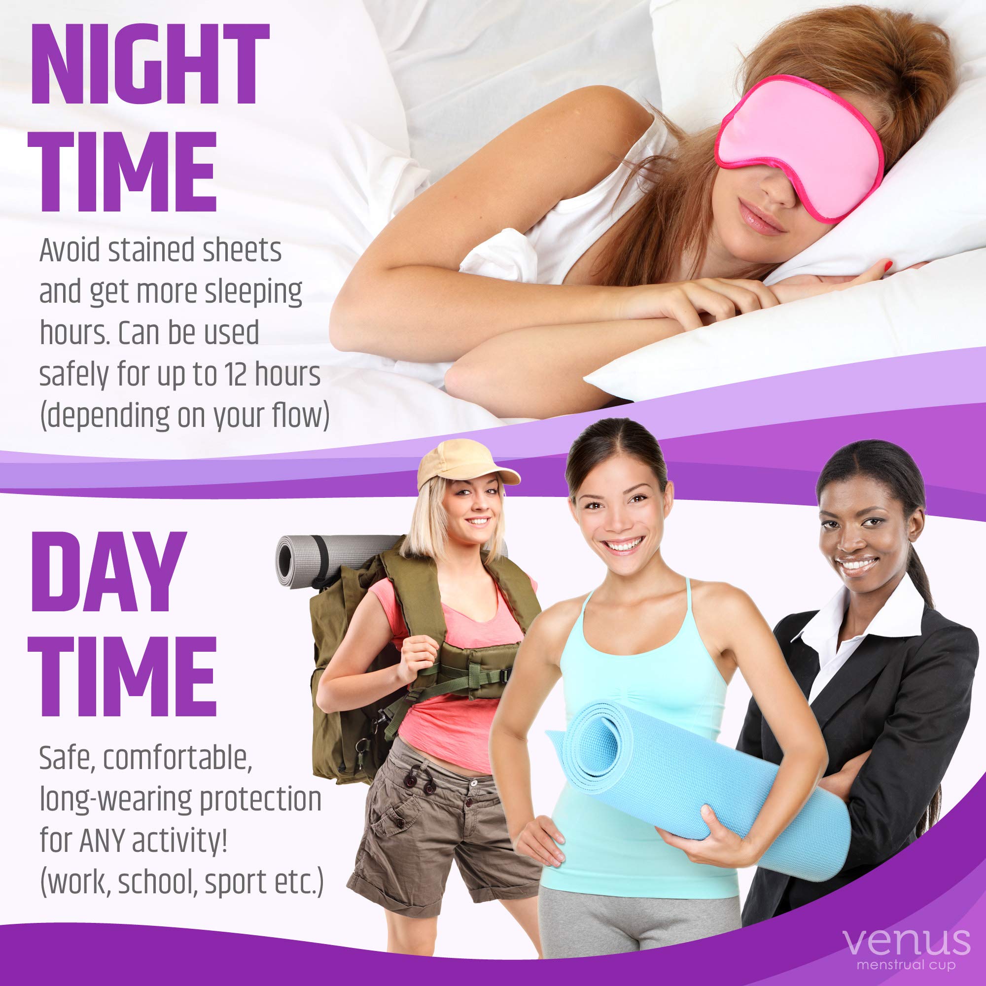 Venus Large Menstrual Cup – High Capacity for Heavy Flow -Made in USA - 100% Medical Grade Silicone VENUS