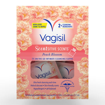 Vagisil Scentsitive Scents On-The-Go Feminine Cleansing Wipes, pH Balanced, Peach Blossom