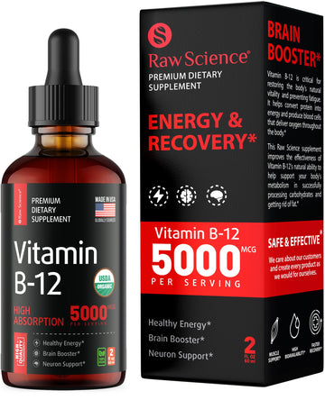 Vitamin B12 Liquid Drops Sublingual 5000mcg, Methyl & Methylcobalamin Supplements