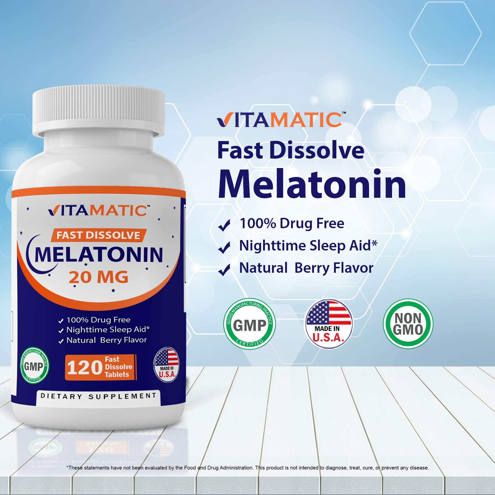 Vitamatic 2 Pack Melatonin 20mg Fast Dissolve 120 Tablets - Natural Berry Vitamatic