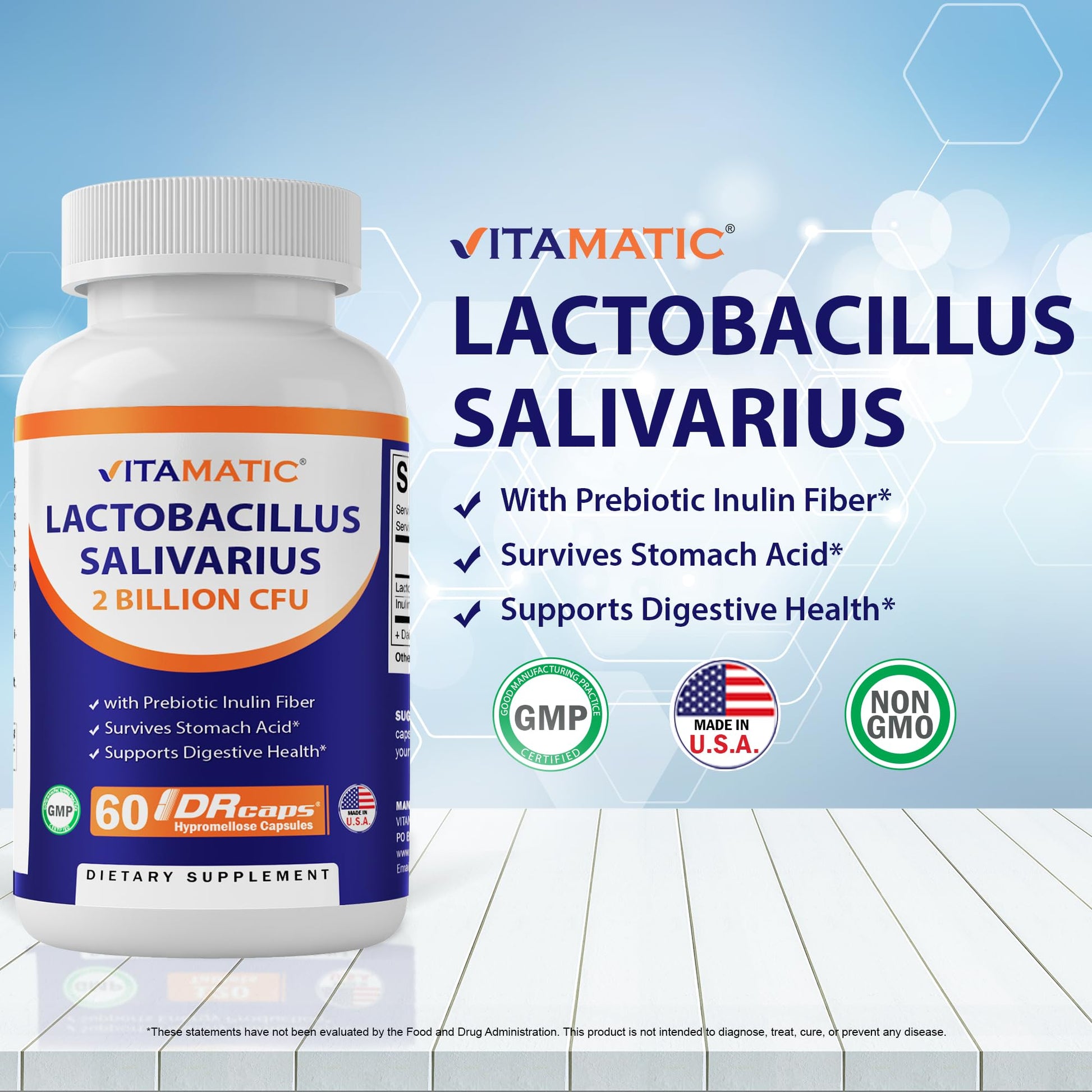 Vitamatic Lactobacillus Salivarius 2 Billion per DR Capsule - 60 Count - Digestive Support Vitamatic