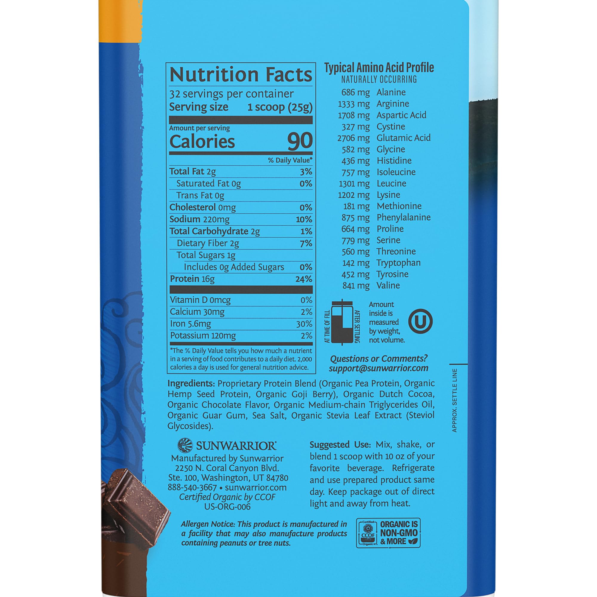 Vegan Protein Powder Plant-based Protein Powder USDA Organic | BCAA Amino Acids Sunwarrior