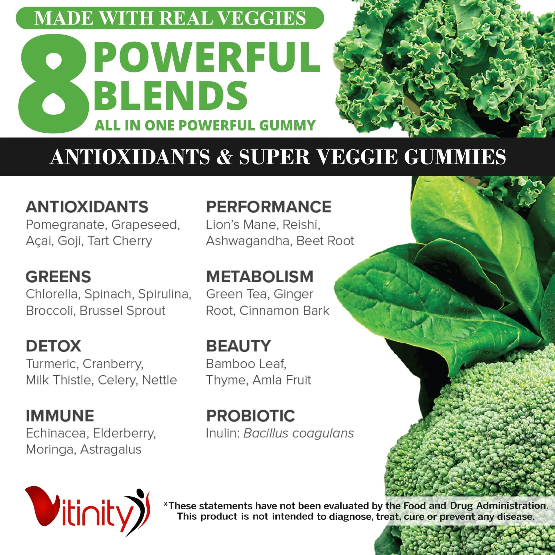 VITINITY Made with Real Super Veggies Delicious Gummy Supplement,Men,Women & Kids VITINITY