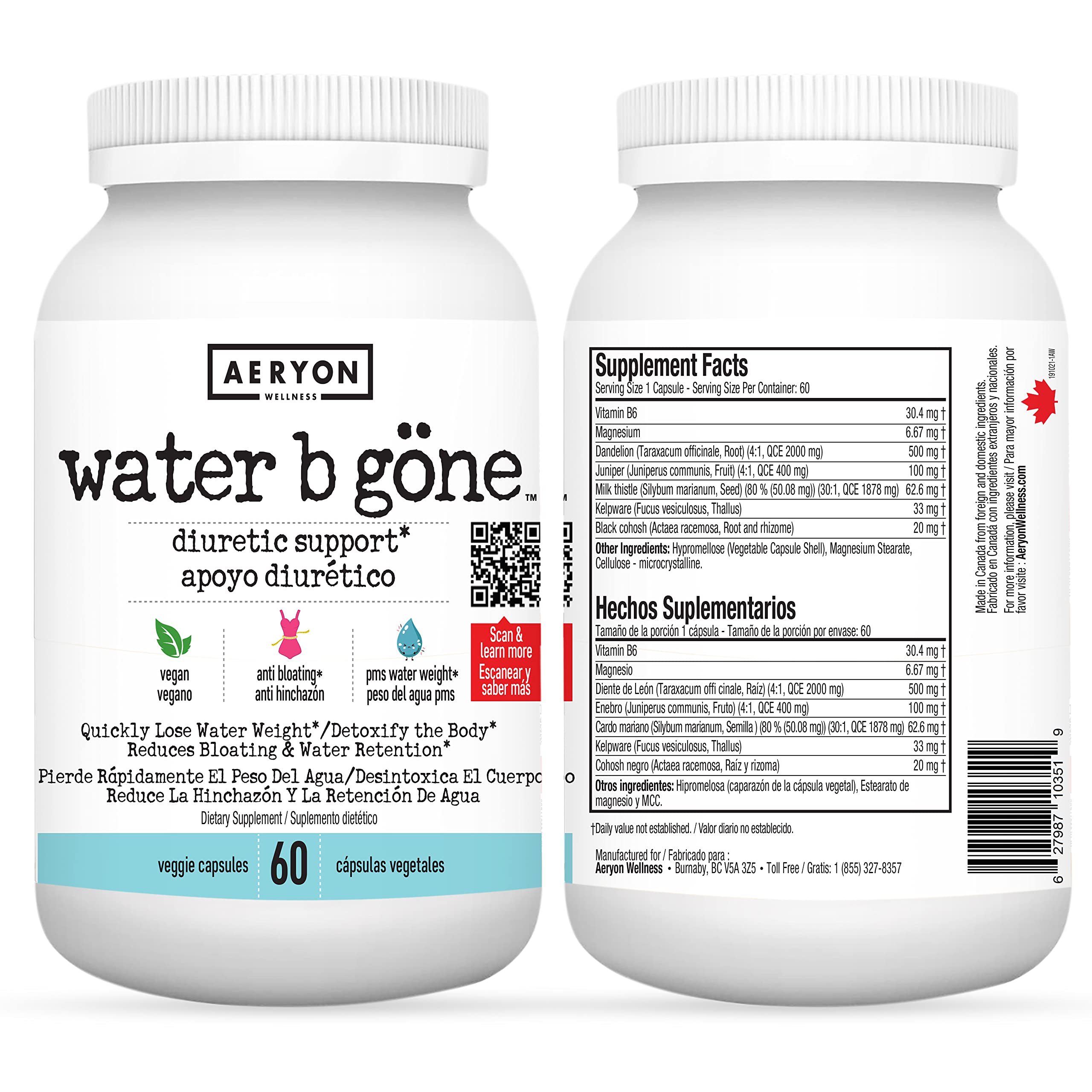 Water B Gone – Diuretic Pills for Women – Reduce Water Retention and Bloating – Find PMS Aeryon Ashlie Wellness