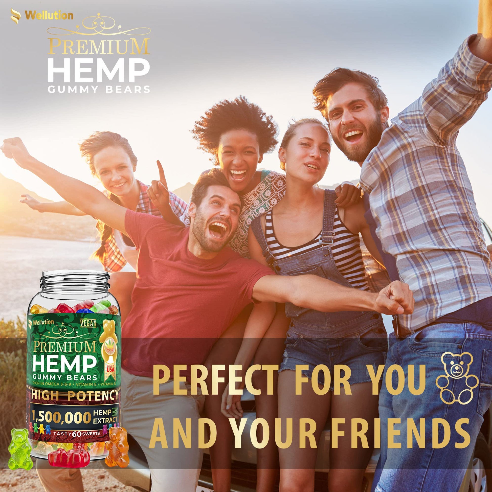Wellution Hemp Gummies 1,500,000 XXL High Potency - Fruity Gummy Bear with Hemp Oil Wellution