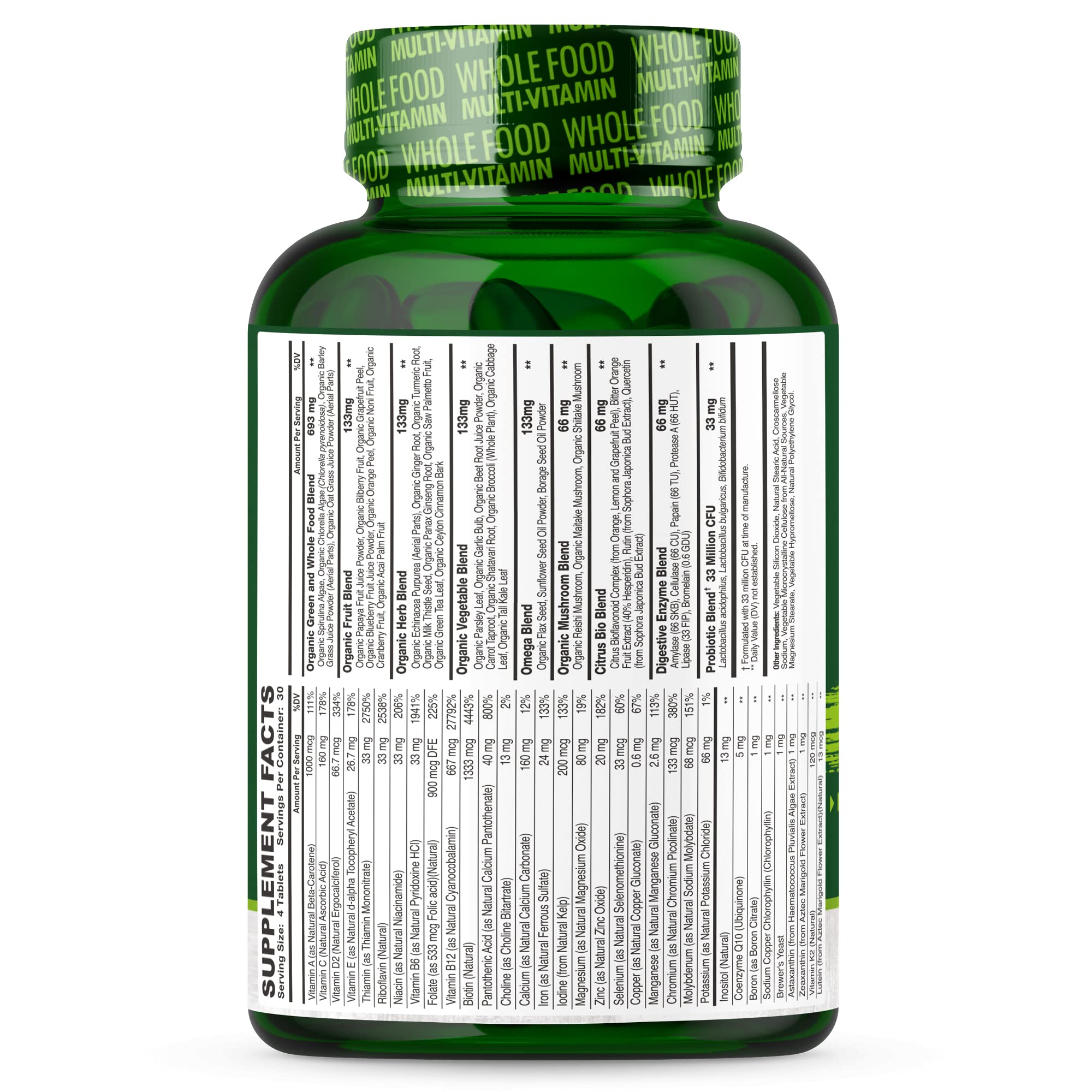 Whole Food Multivitamin for Men - Natural Multi Vitamins, Minerals, Organic Extracts Wholesome Wellness