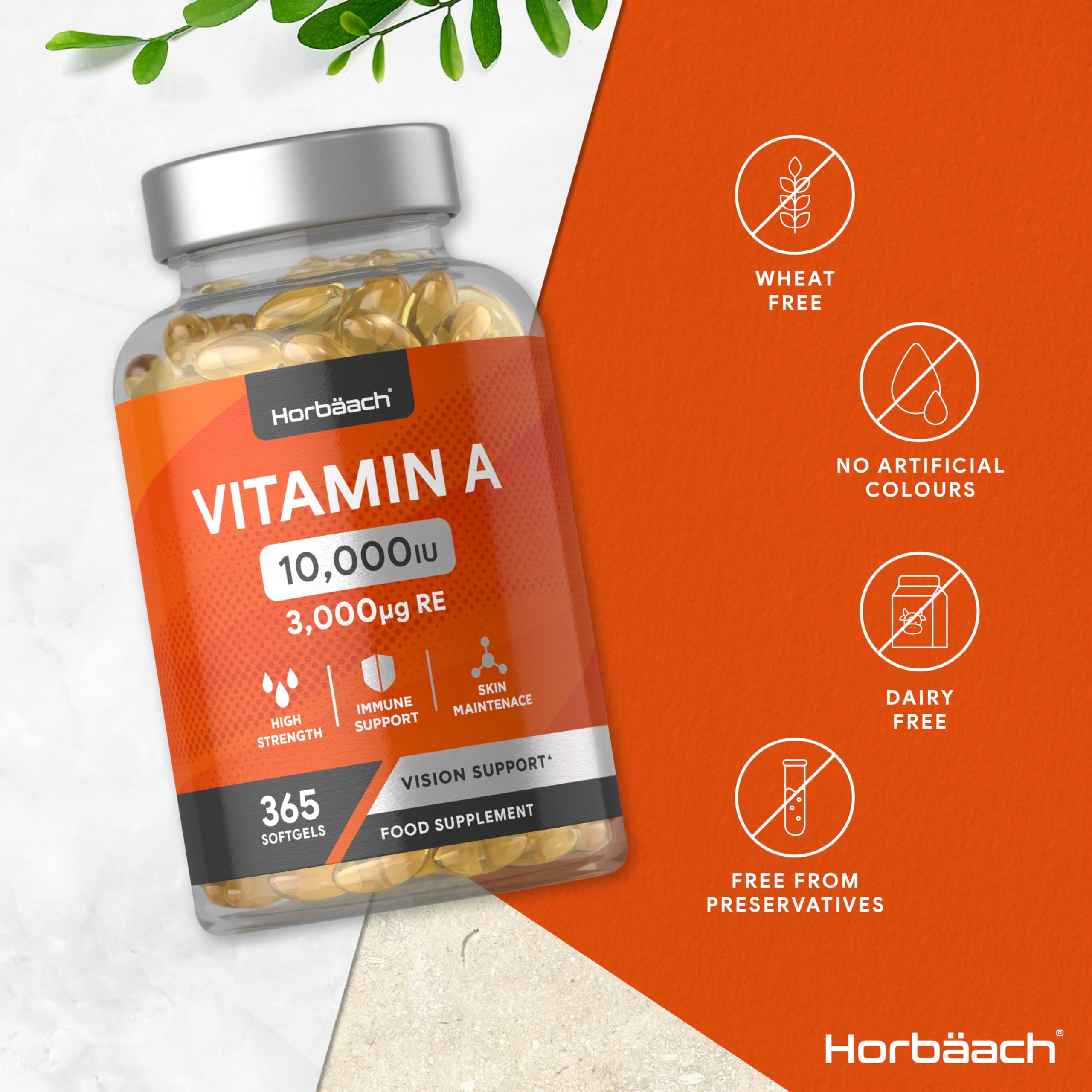 Vitamin A Capsules 10,000iu | 365 Count (1 Year Supply) | High Strength Vitamin A Supplem Horbäach