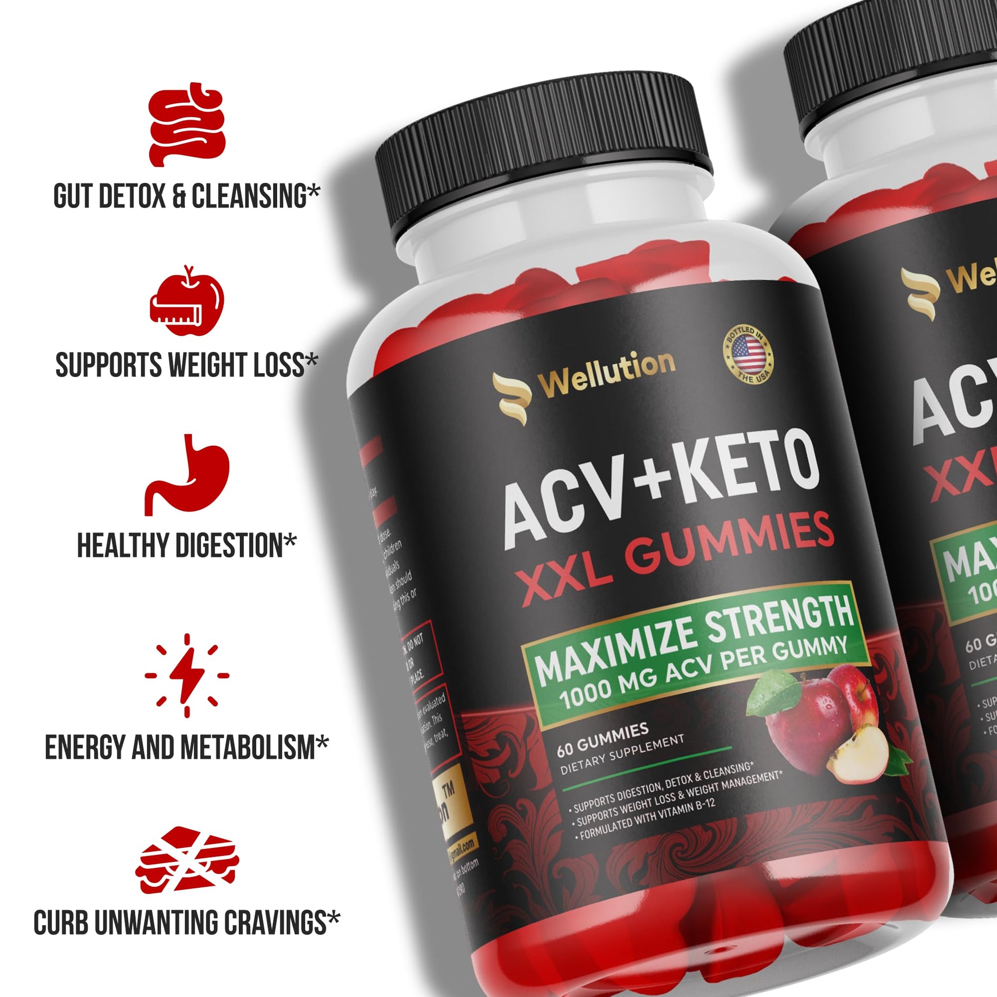 WELLUTION Apple Cider Vinegar 120 XXL Gummies - Support Digestion & Weight Management… WELLUTION