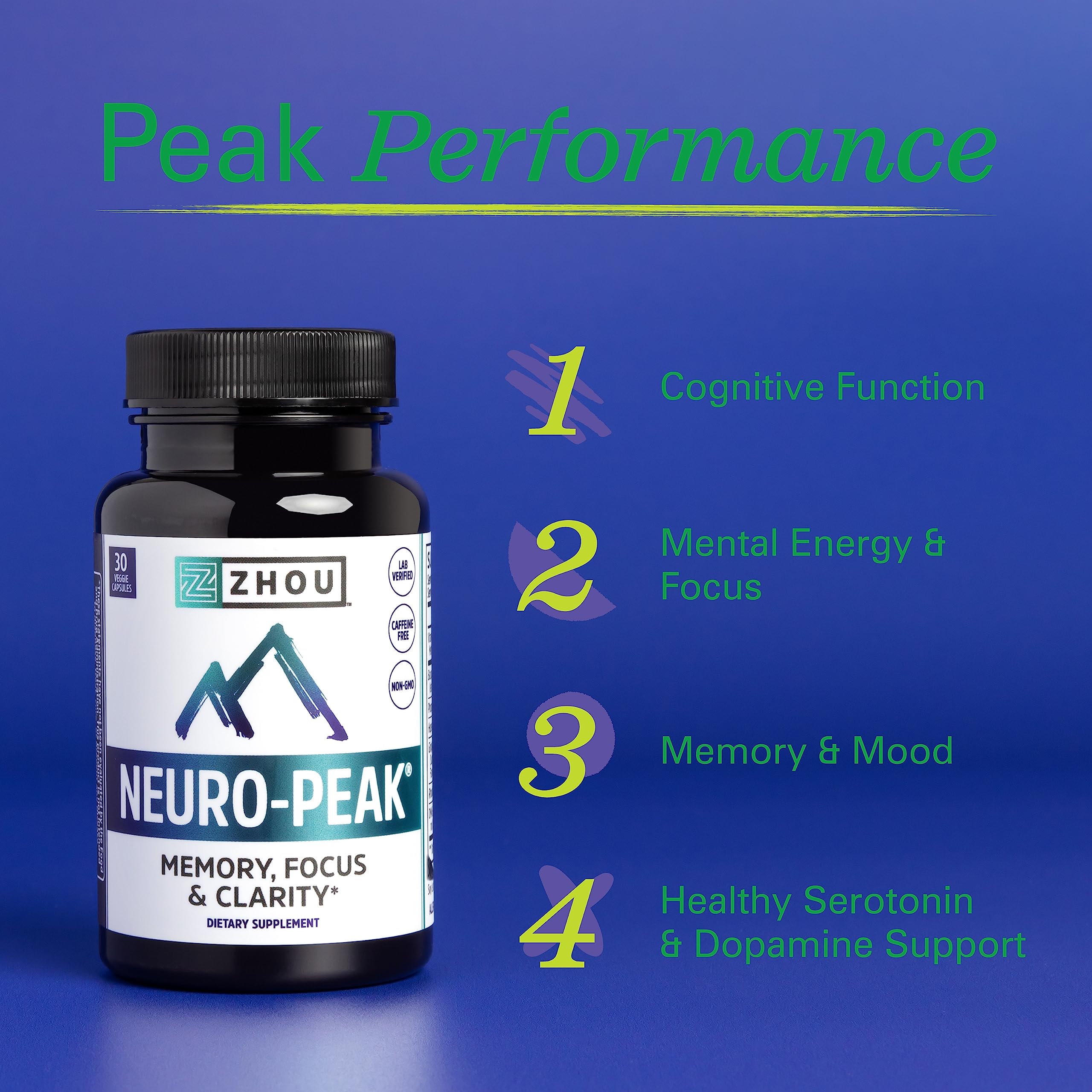 Zhou Neuro Peak Brain Support Supplement | Memory, Focus & Clarity Formula | DMAE ZhouNutrition
