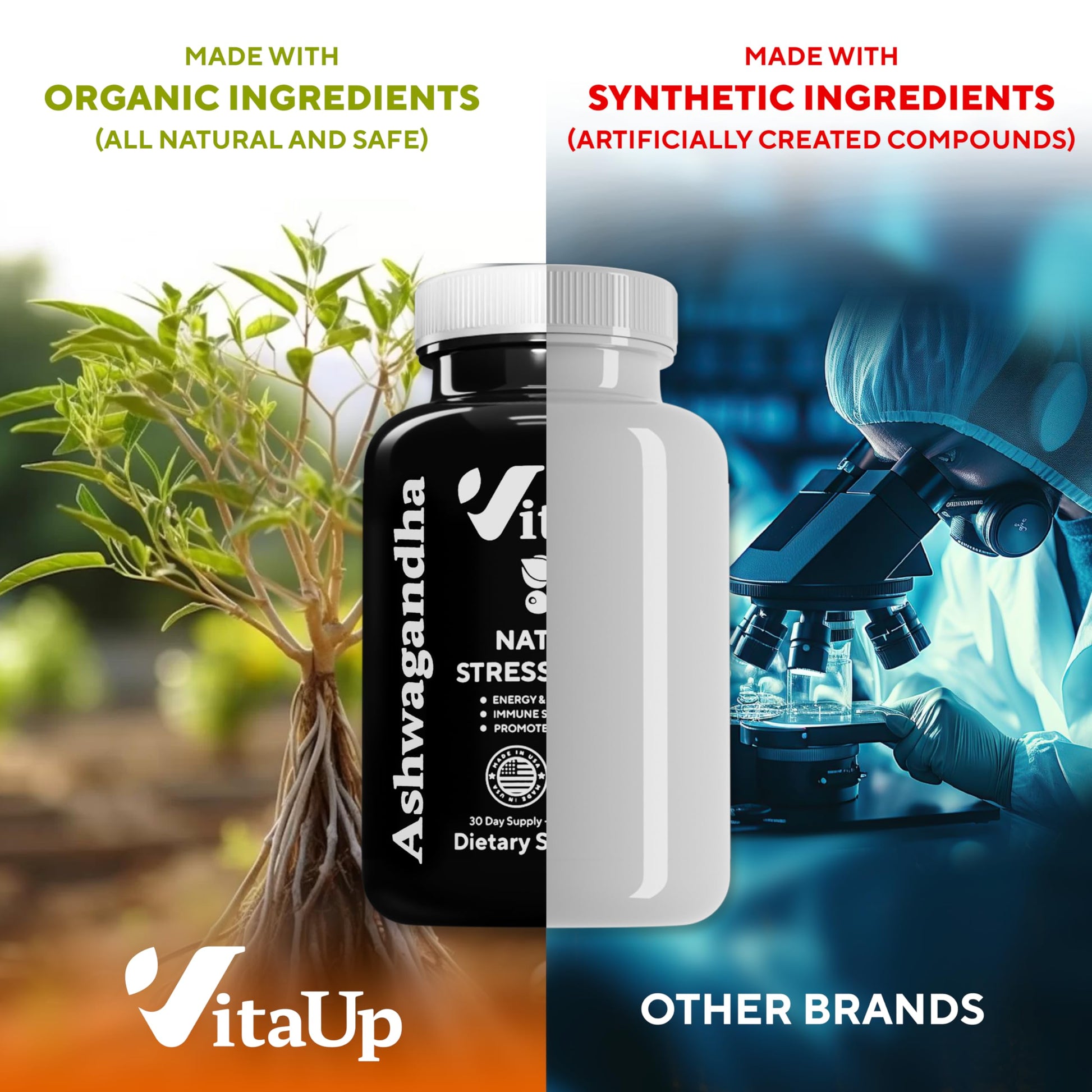 VitaUp Organic Ashwagandha Capsules 1310 mg - USA Made Ashwagandha Supplements VitaUp