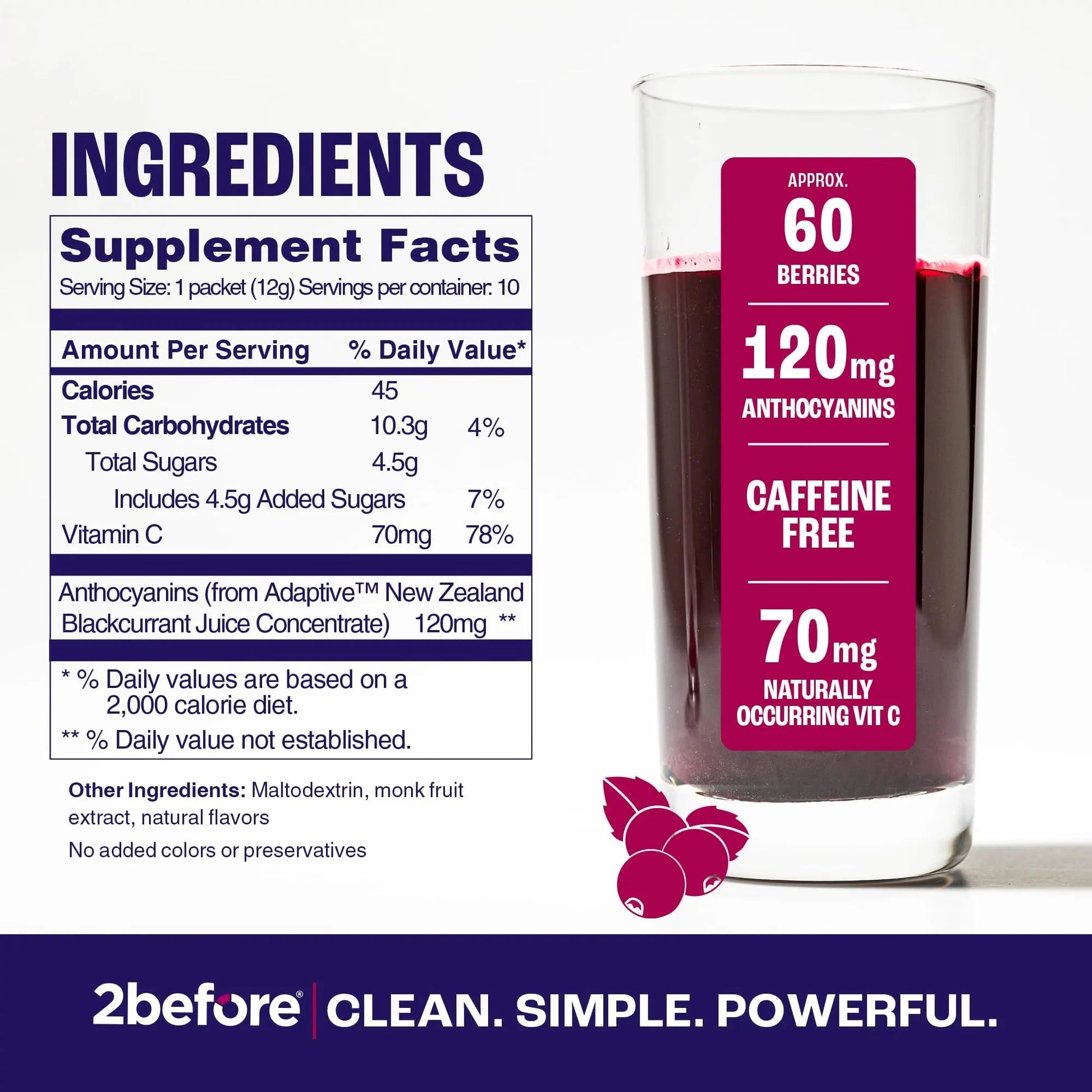 2before Blackcurrant I All Natural Vegan Pre Workout, with 120mg Caffeine I Clean Energy, Endurance, Recovery I Pre Workout Women and Men I 10 x Individual Packets I Informed Sports Certified