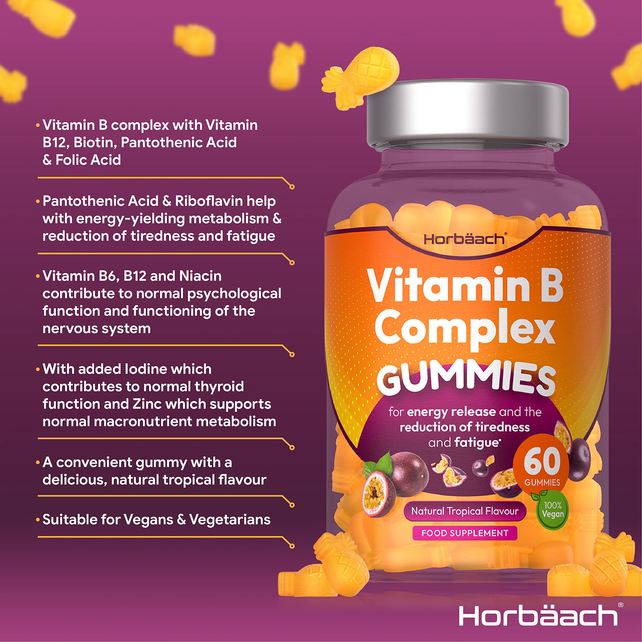 Vitamin B Complex Gummies | 60 Vegan Gummies - Tablet Alternative | High Strength B12 Horbäach