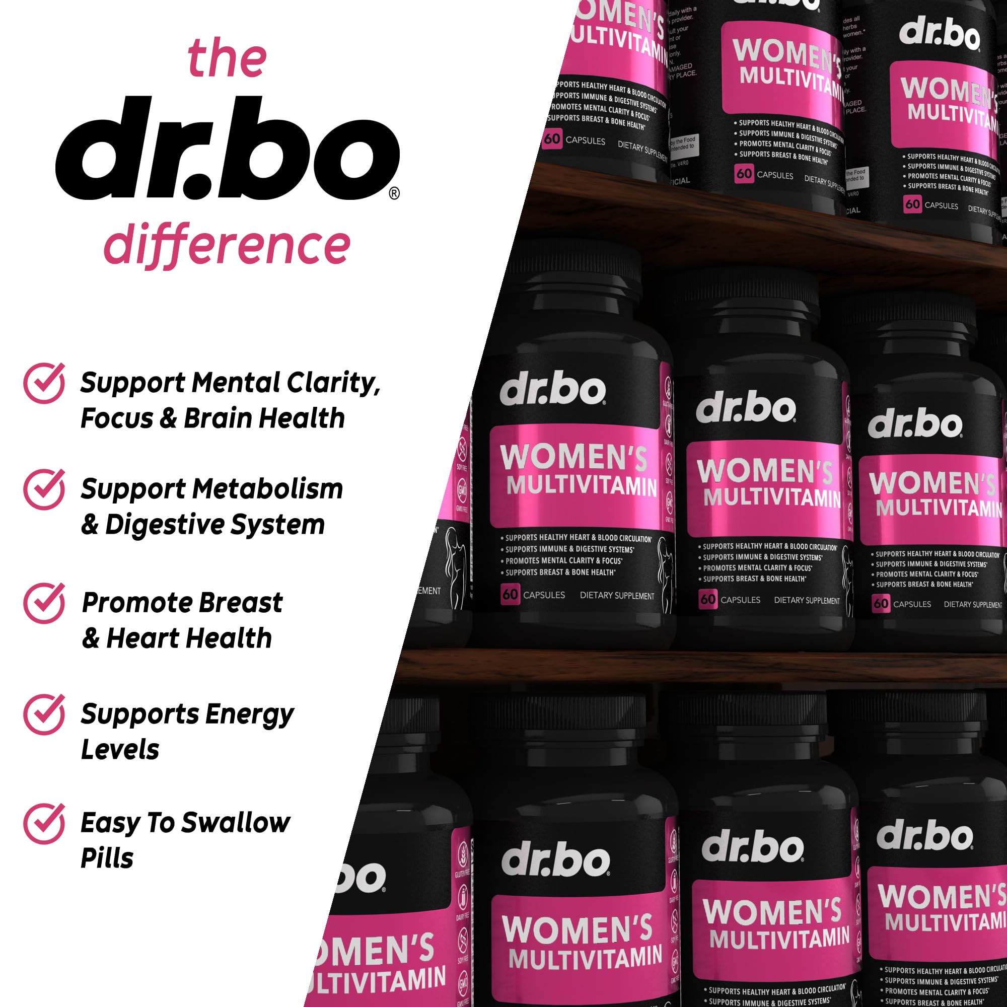 Womens Multivitamin - Natural Daily Multi Vitamins for Women - Womans Energy Vitamin DR. BO