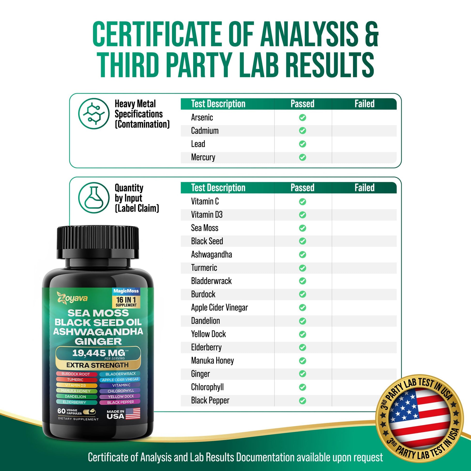 Zoyava Sea Moss 16-in-1 Blend 19,445 MG (60 Caps) and Colostrum 8-in-1 5,250 MG Zoyava