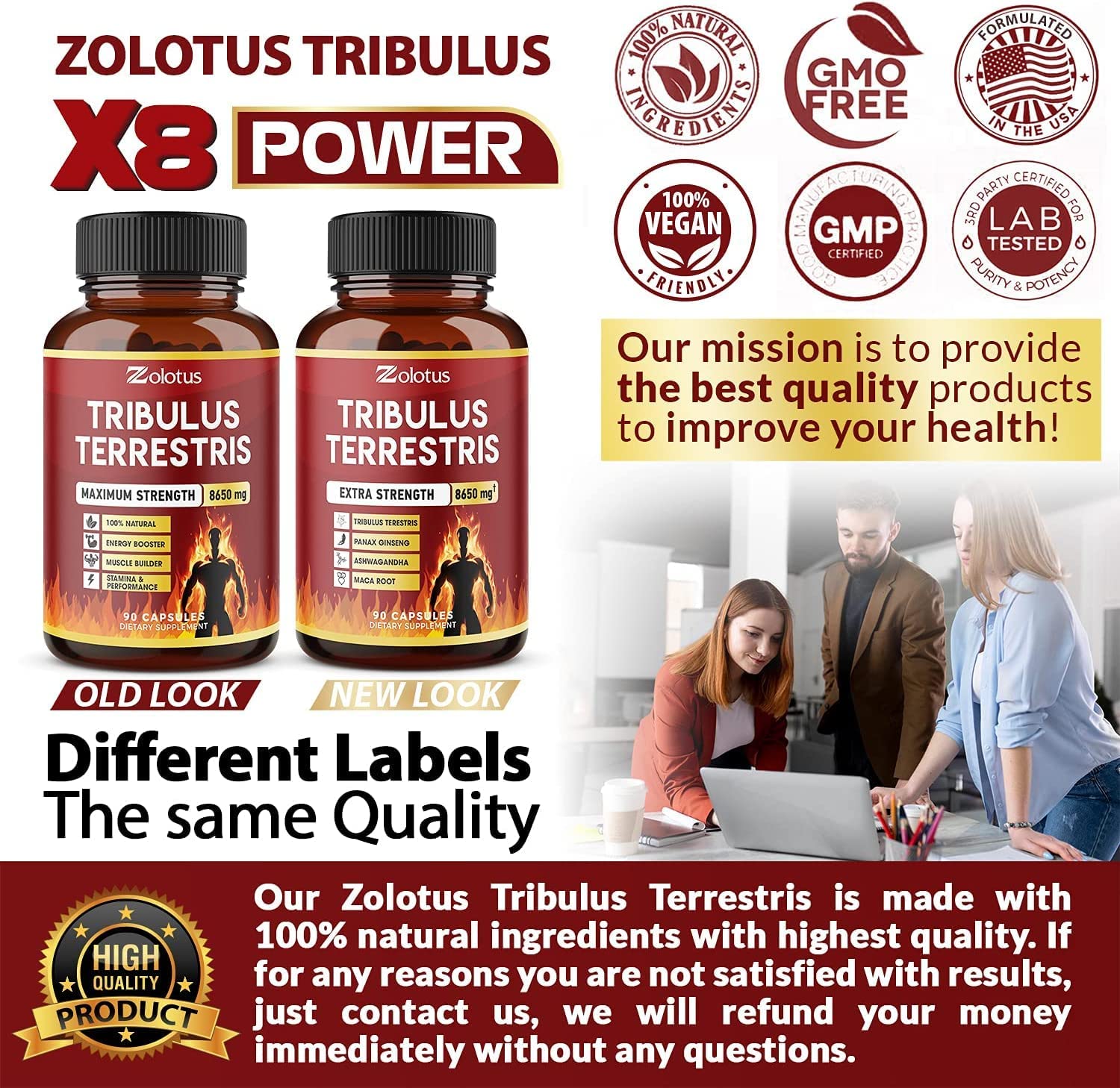 Zolotus Tribulus Terrestris, 8650mg Per Capsule, High Potency with Ashwagndha Zolotus