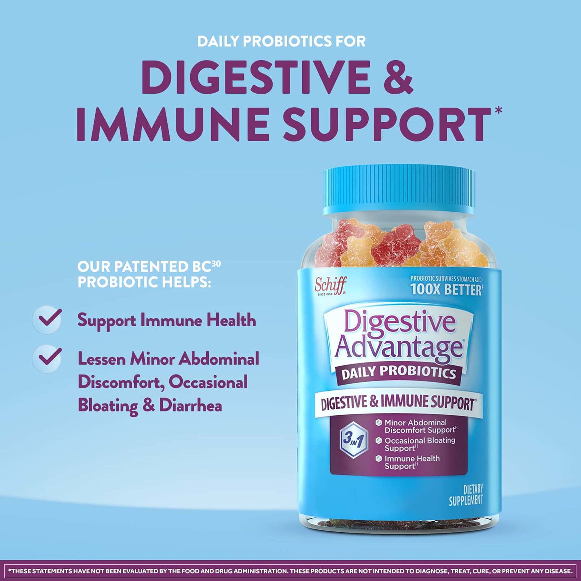 Vitafusion Fiber Well Sugar Free Fiber Supplement & Digestive Advantage Probiotic Vitafusion