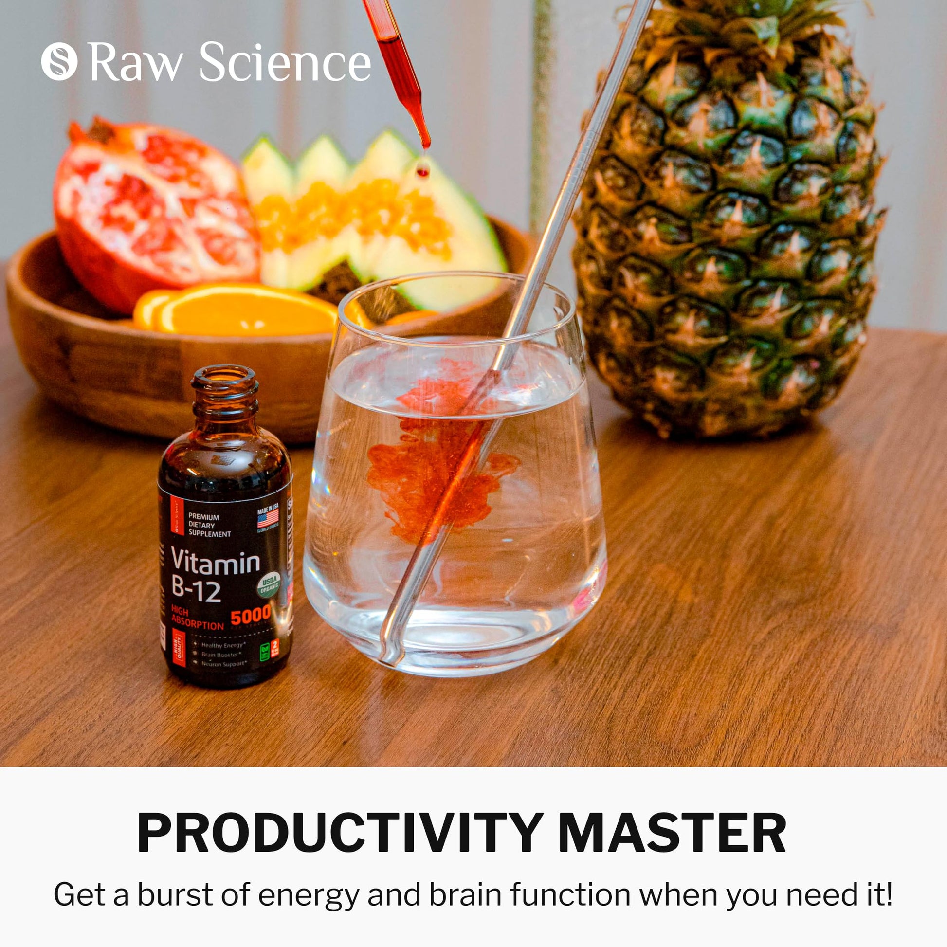 Vitamin B12 Liquid Drops Sublingual 5000mcg, Methyl & Methylcobalamin Supplements S RAW SCIENCE