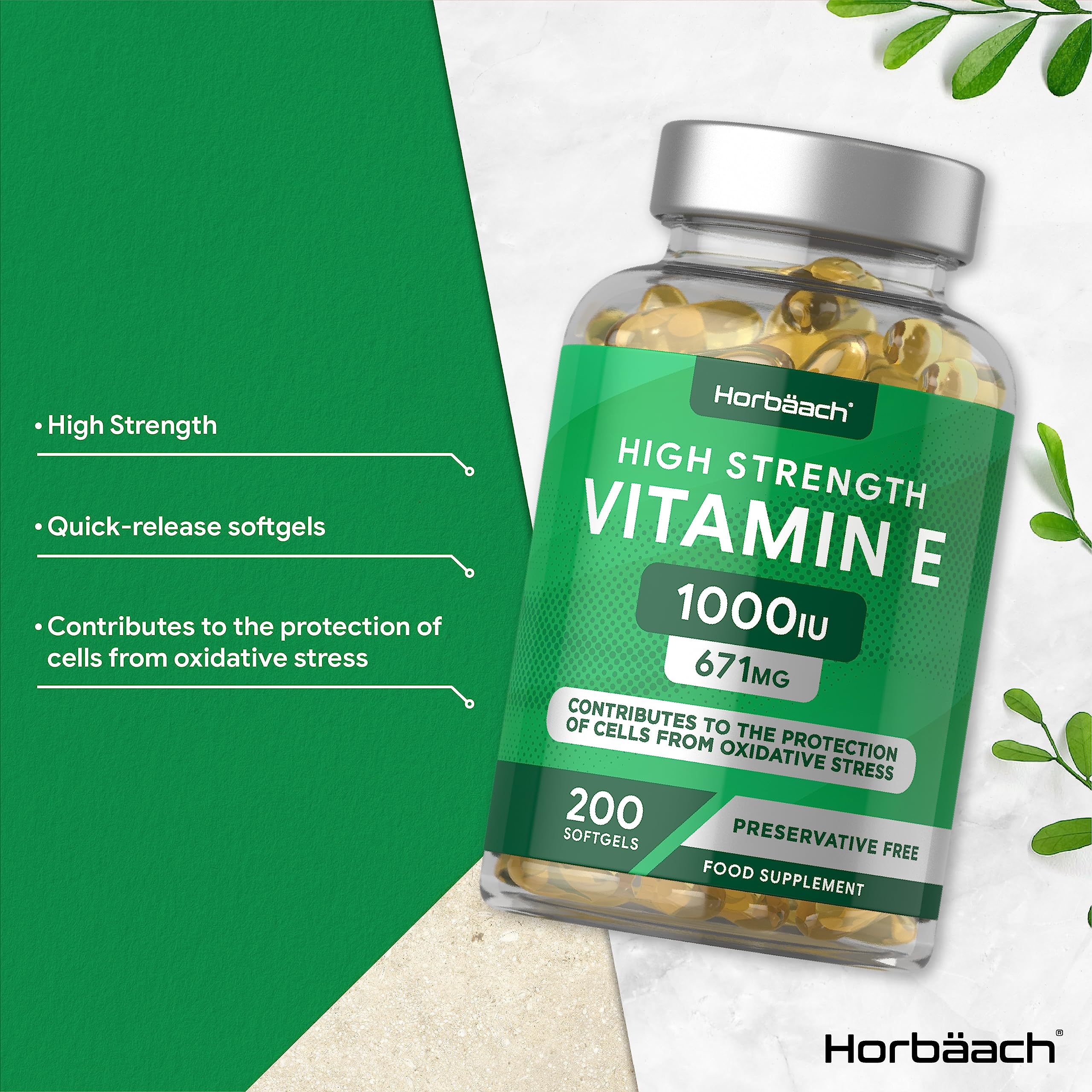 Vitamin E Capsules 1000iu | 200 Count | High Strength Vitamin E as DL-Alpha Tocopheryl Horbäach