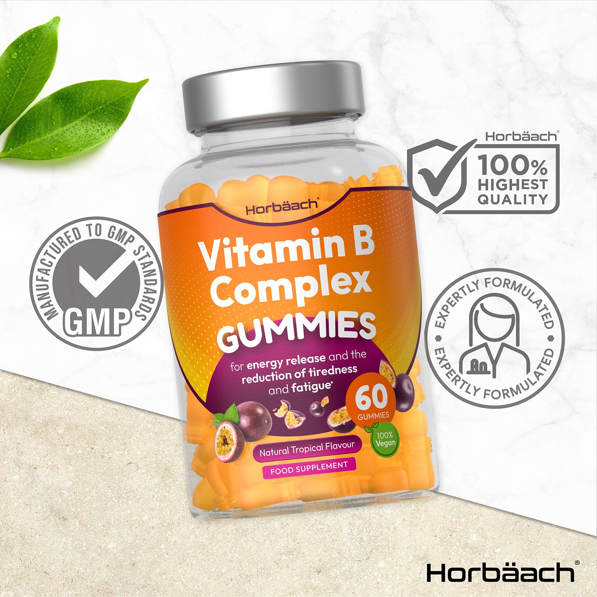 Vitamin B Complex Gummies | 60 Vegan Gummies - Tablet Alternative | High Strength B12 Horbäach