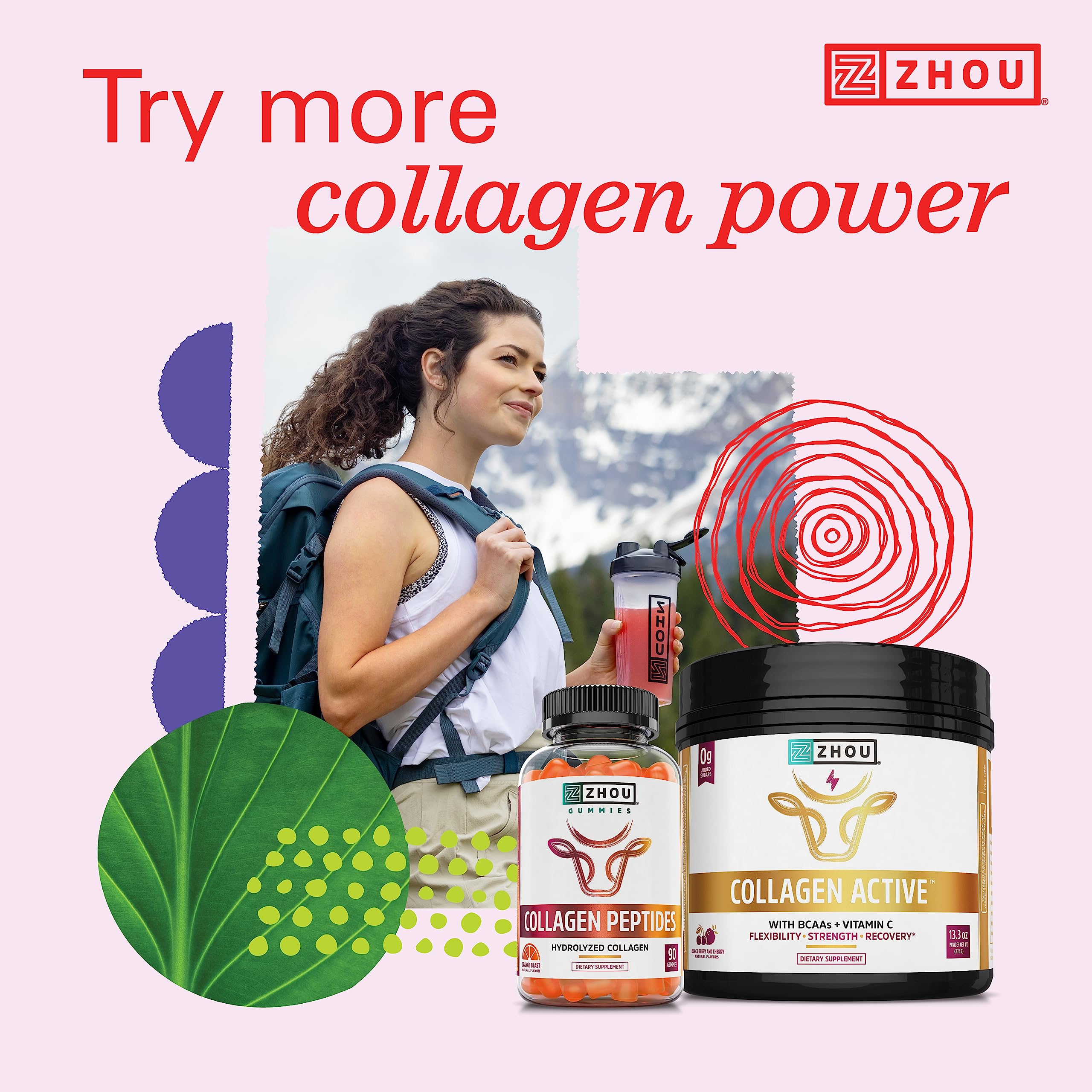 Zhou Collagen Peptides Hydrolyzed Protein Powder – Grass Fed, Pasture Raised, Unflavored Zhou Nutrition