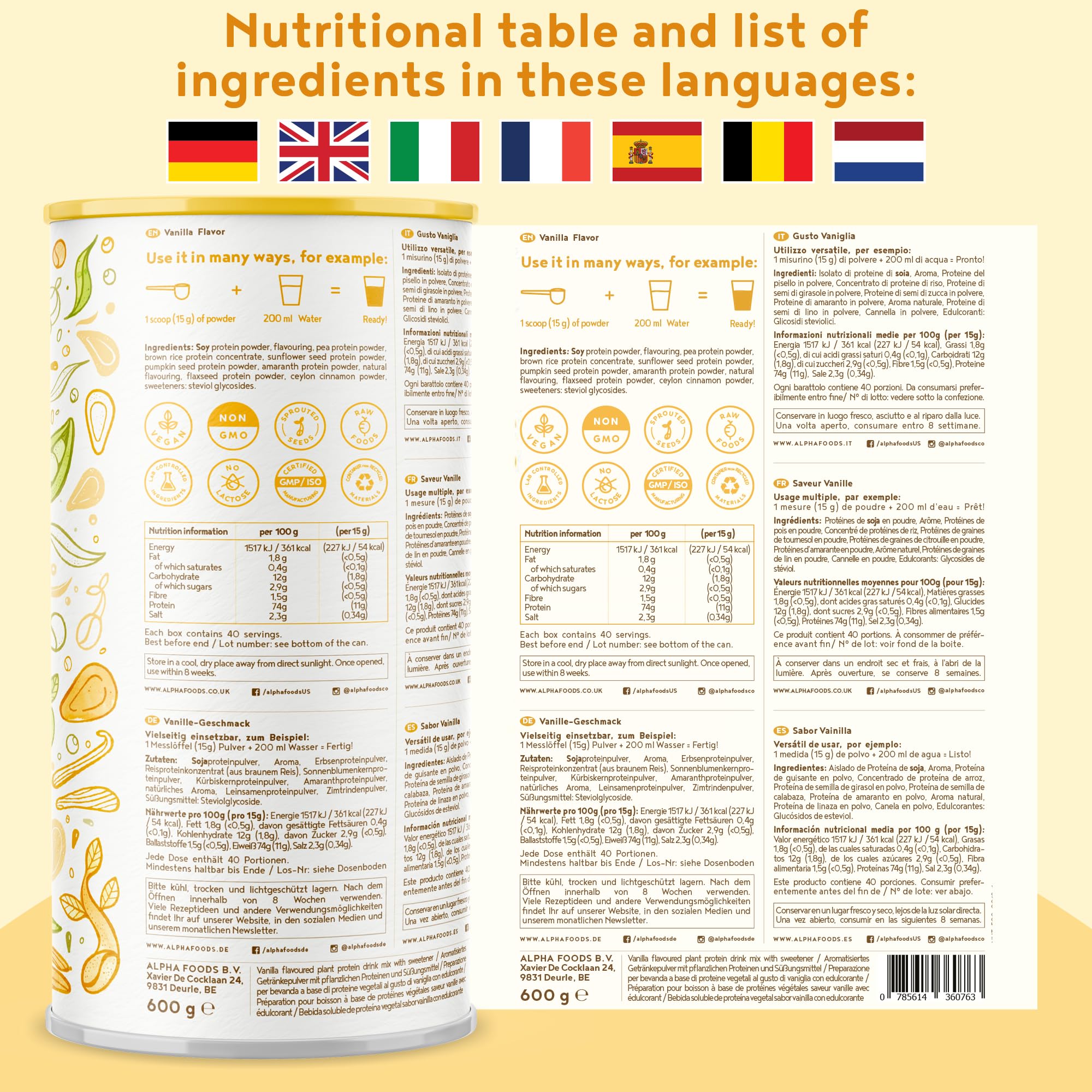 Vegan Protein Powder - Muscle Building Powder with Amino Acids - Plant Based Protein Shake Alpha Foods