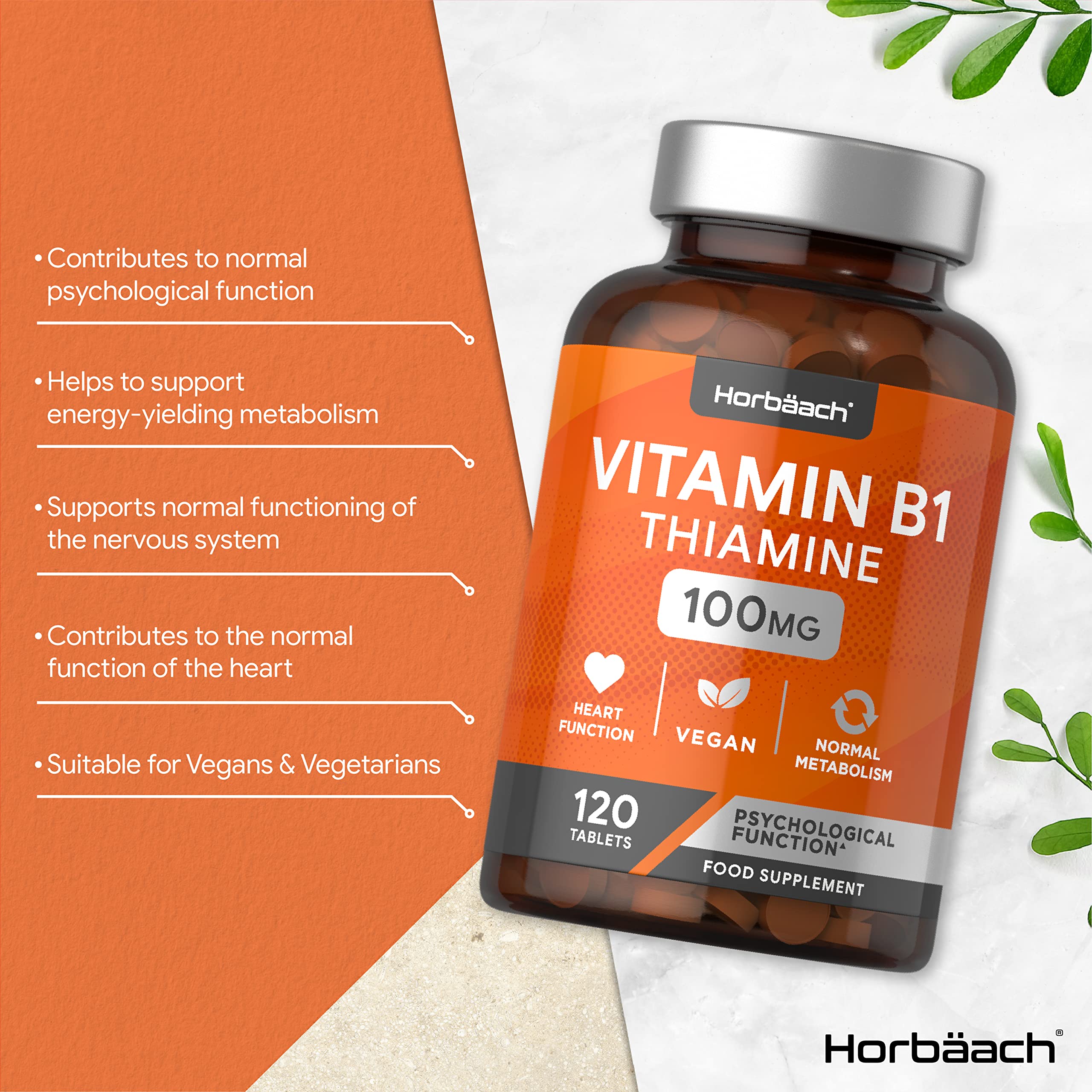 Vitamin B1 Thiamine High Strength 100mg | 120 Vegan Tablets | No Artificial Horbäach