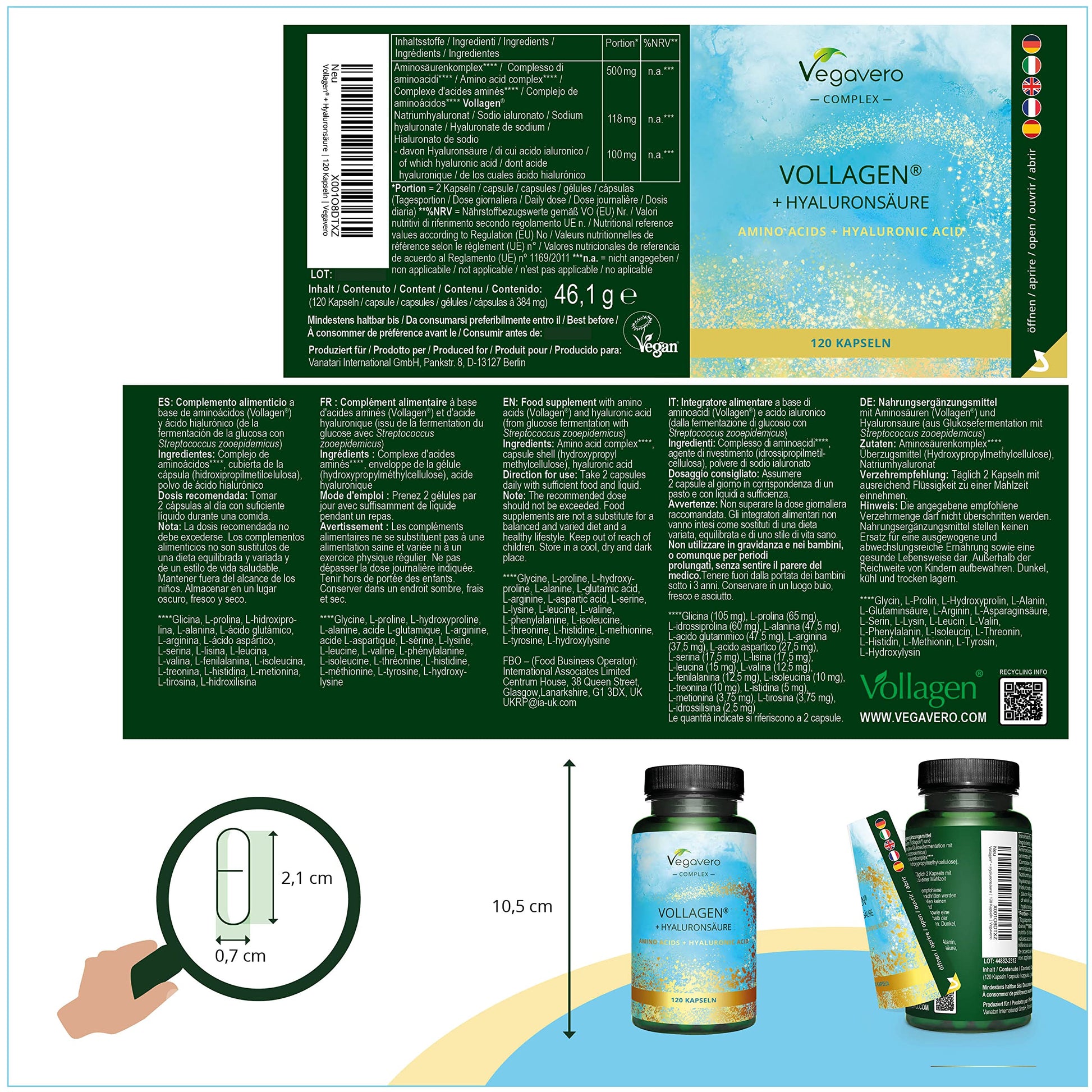 Vegavero Vegan Collagen Complex + Hyaluronic Acid | NO Additives | Vegan Collagen Powder Vollagen® Vegavero