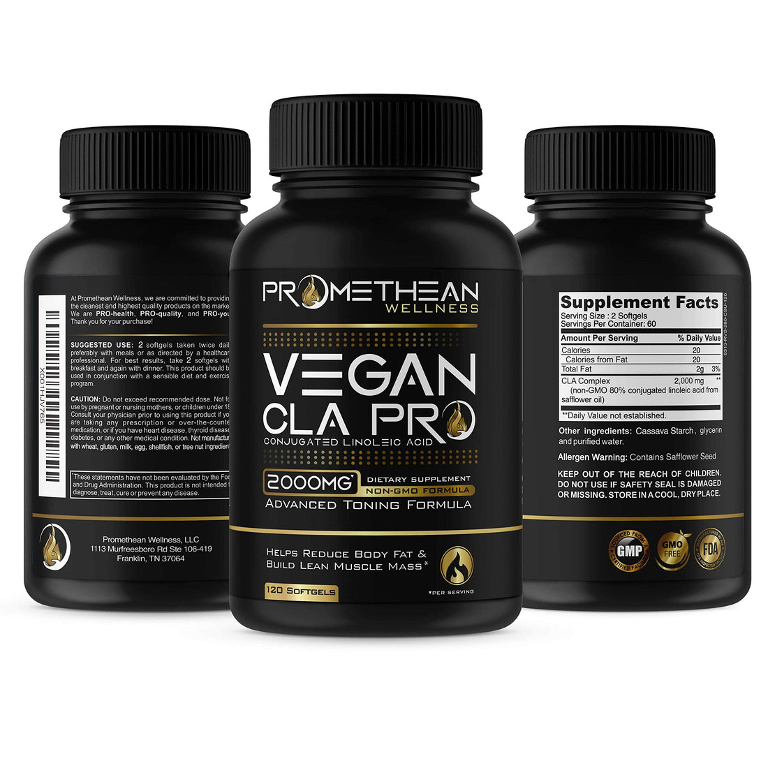 Vegan CLA Pro 2000 mg Pure Premium CLA Safflower Oil Conjugated Linoleic Acid Best 